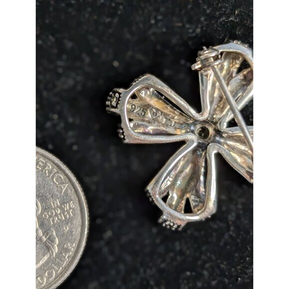 Vintage Sterling Silver 925 Marcasite Brooch Pin Green Gem Stone Peridot manly - Picture 6 of 12